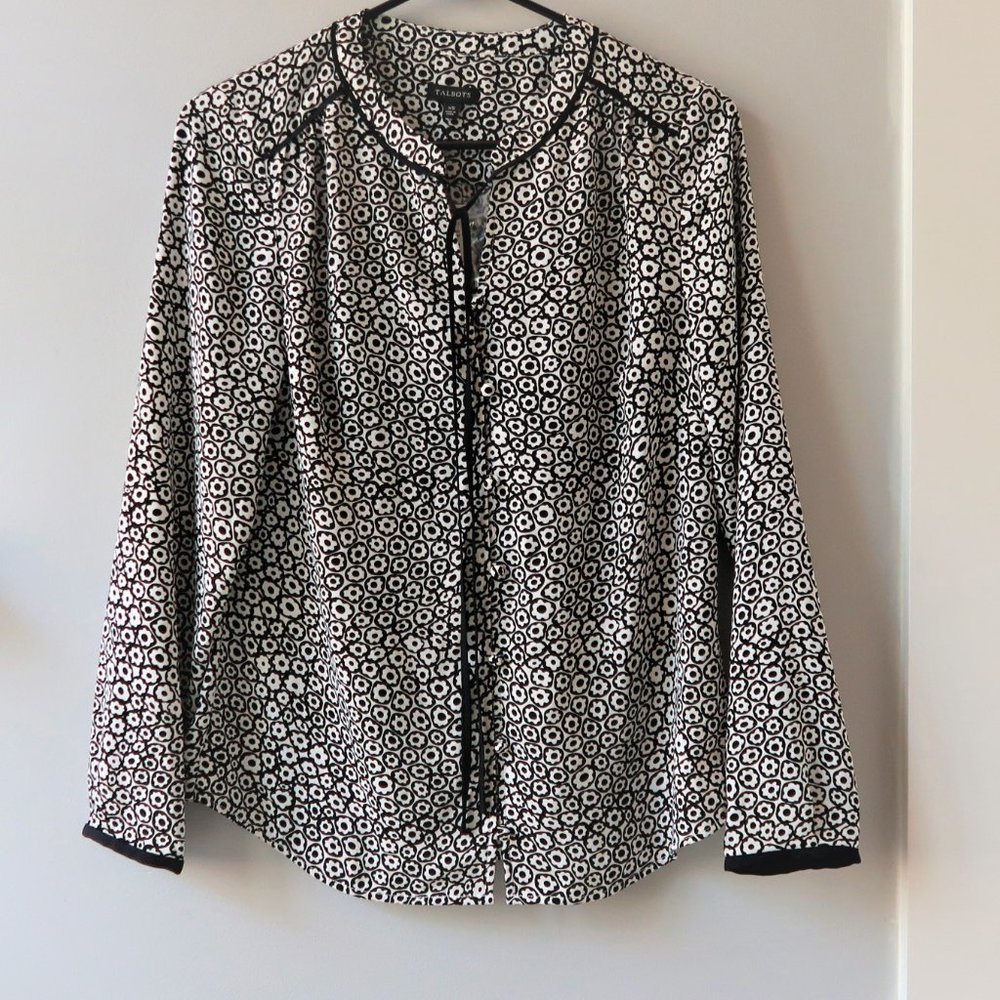 Talbots Button Down Easy Top In Black And White F… - image 1